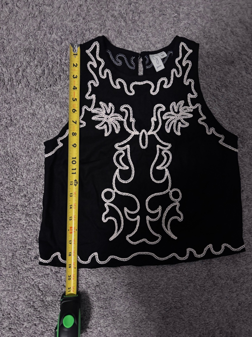 Linen Joie Black Tank Top with Cream Embroidery Size Small - Picture 8 of 8